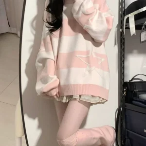 Japanese Contrast Color Star Sweaters Grunge Fashion All Match Streetwear Sueter Mujer Sweet Y2k Aesthetic Loose Jumpers Women